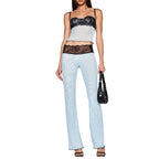Women's light blue lace top and pants set, perfect summer wedding guests outfits