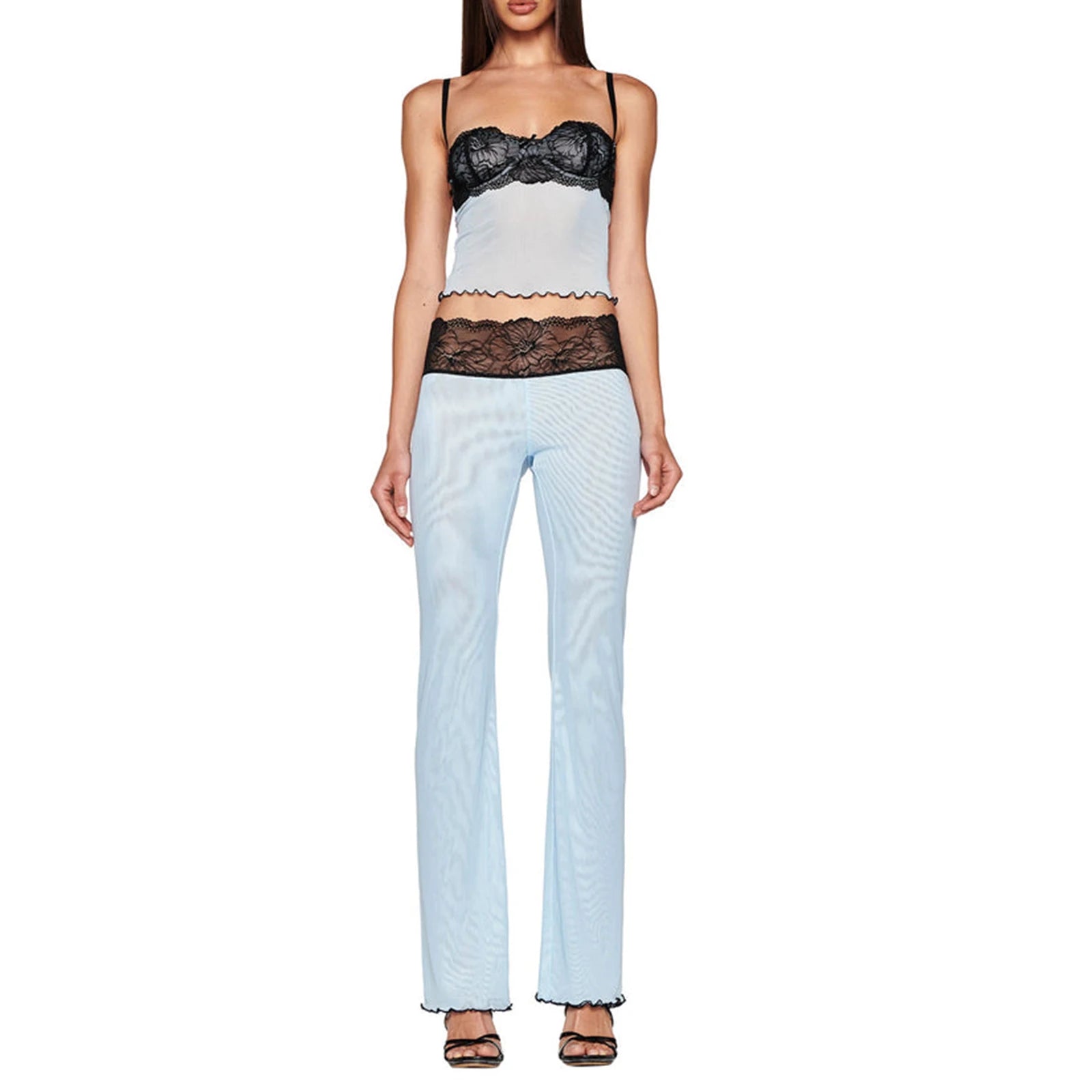 Women's light blue outfit set with lace, ideal for summer wedding guests outfits