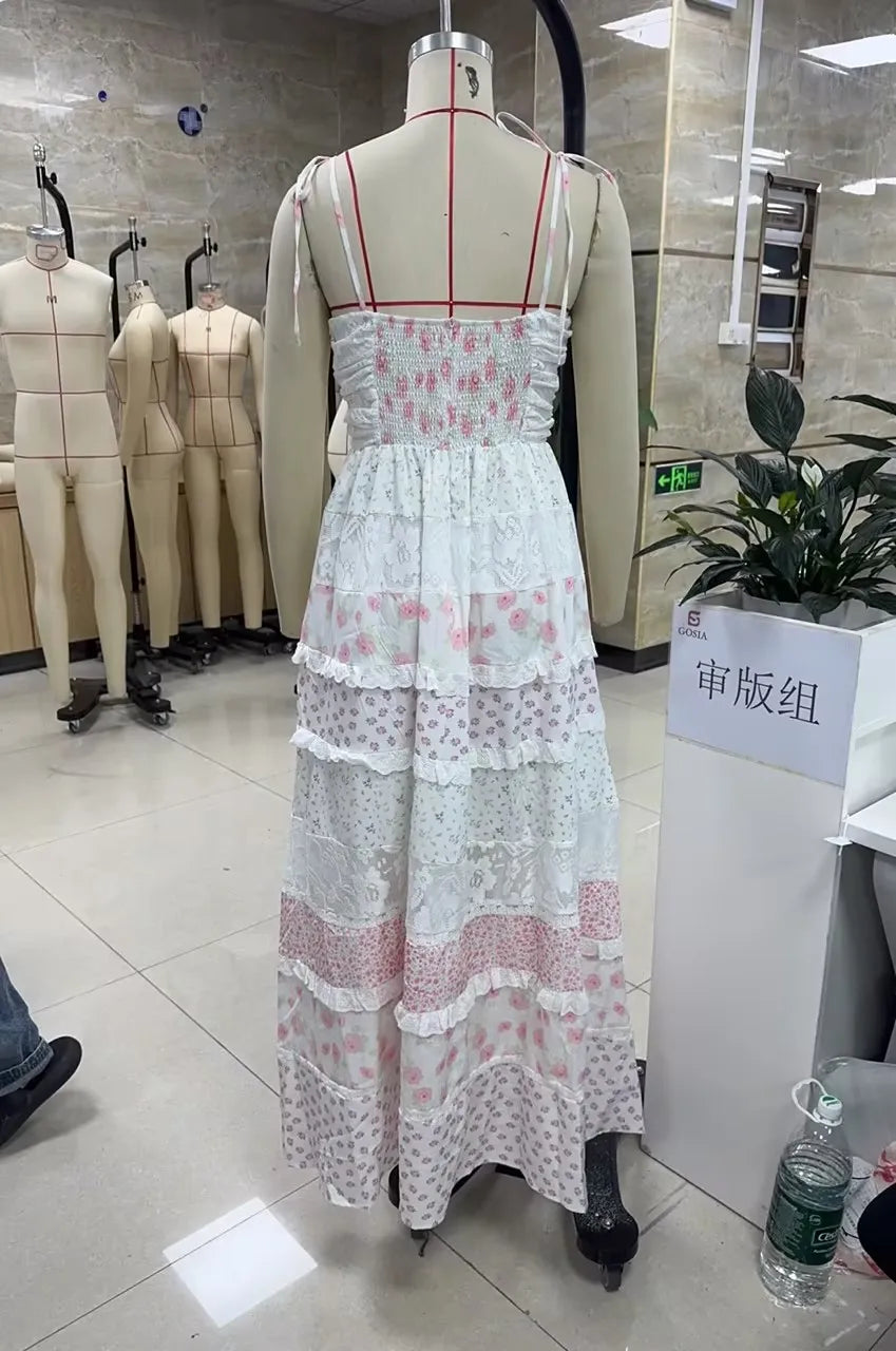 Women's sundress sun dress in white with floral patterns, perfect for summer outings
