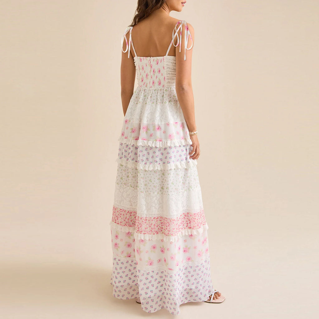 Women's sundress sun dress, tiered floral pattern for summer outings