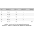 VacationGrabs womens frayed hem denim shorts size chart showing waist hip and length measurements S to 2XL