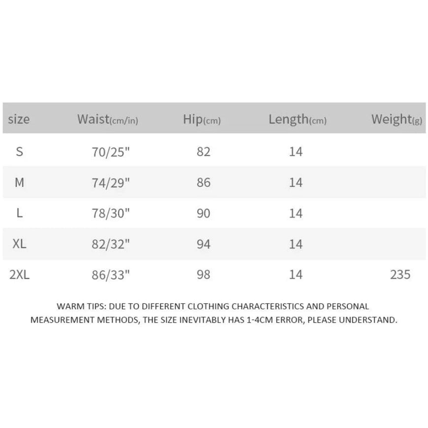 VacationGrabs womens frayed hem denim shorts size chart showing waist hip and length measurements S to 2XL