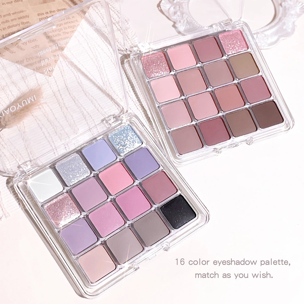 16-color sunset eyeshadow palette with pearl and matte earth-tone shades (photo 3 of 8)