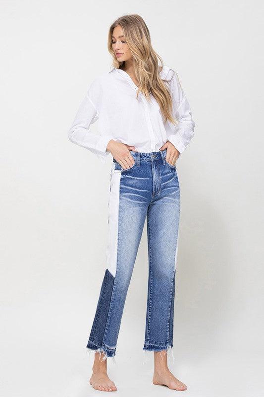 Women's Jeans Super High Rise Straight W/Side Blocking Panel