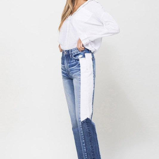 Women's Jeans Super High Rise Straight W/Side Blocking Panel
