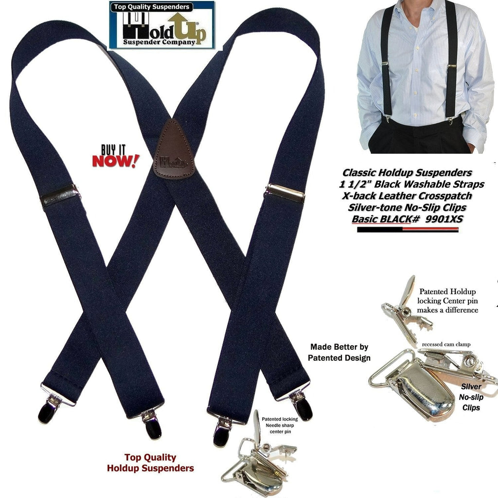Men's Holdup suspenders, black, washable material, for casual and formal wear