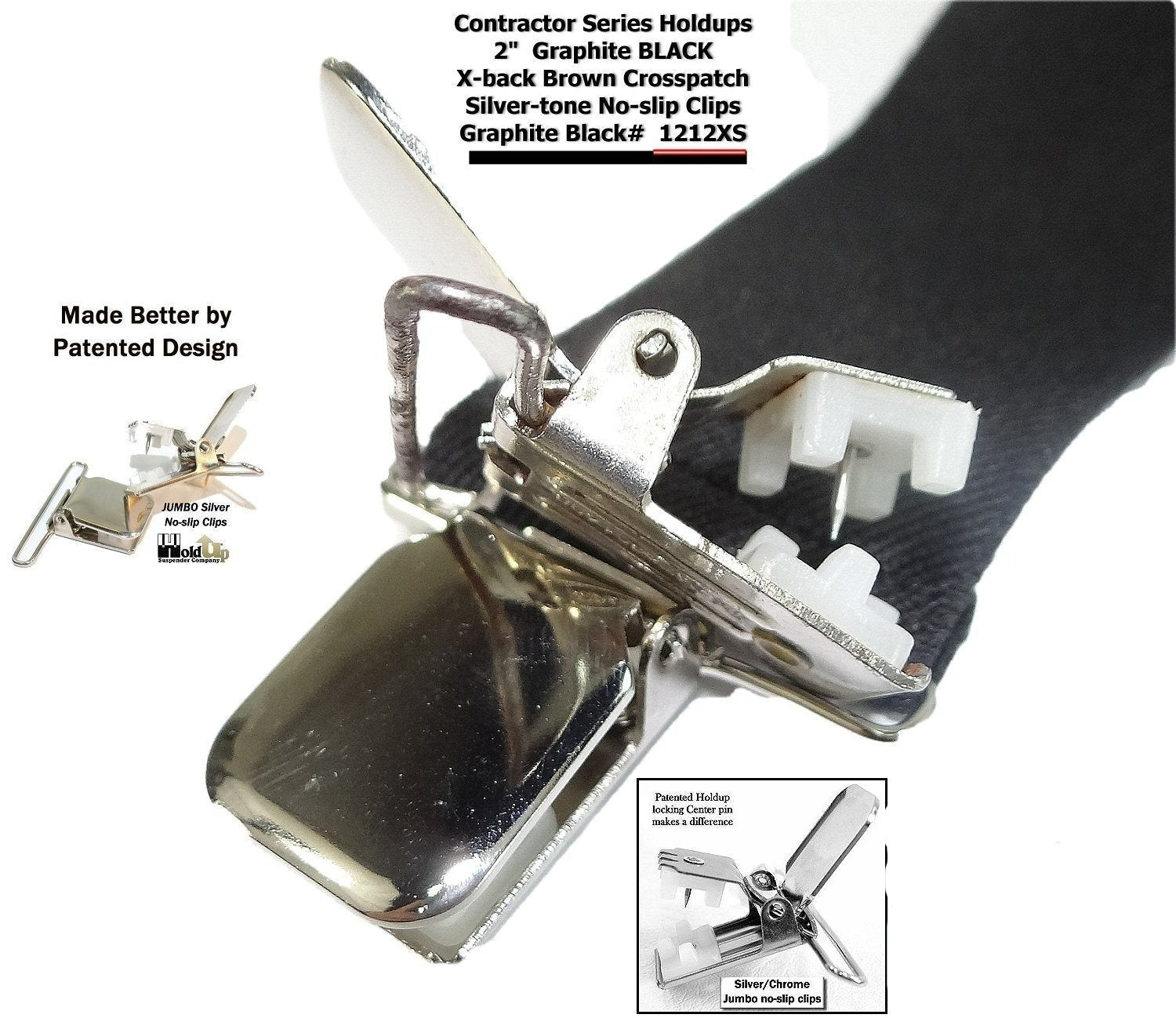 Men's black suspenders with no-slip clips for secure hold