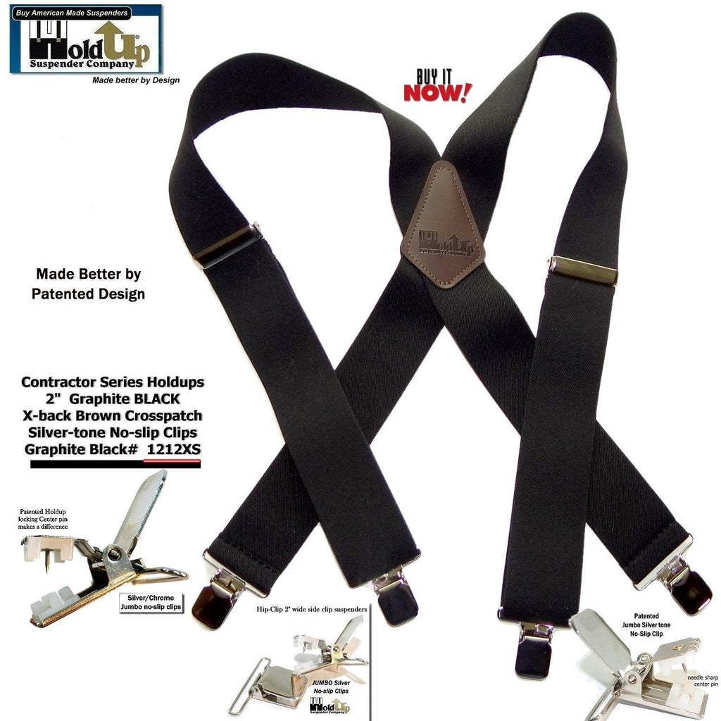 Holdup Contractor Series suspenders, black, elastic, for heavy-duty use