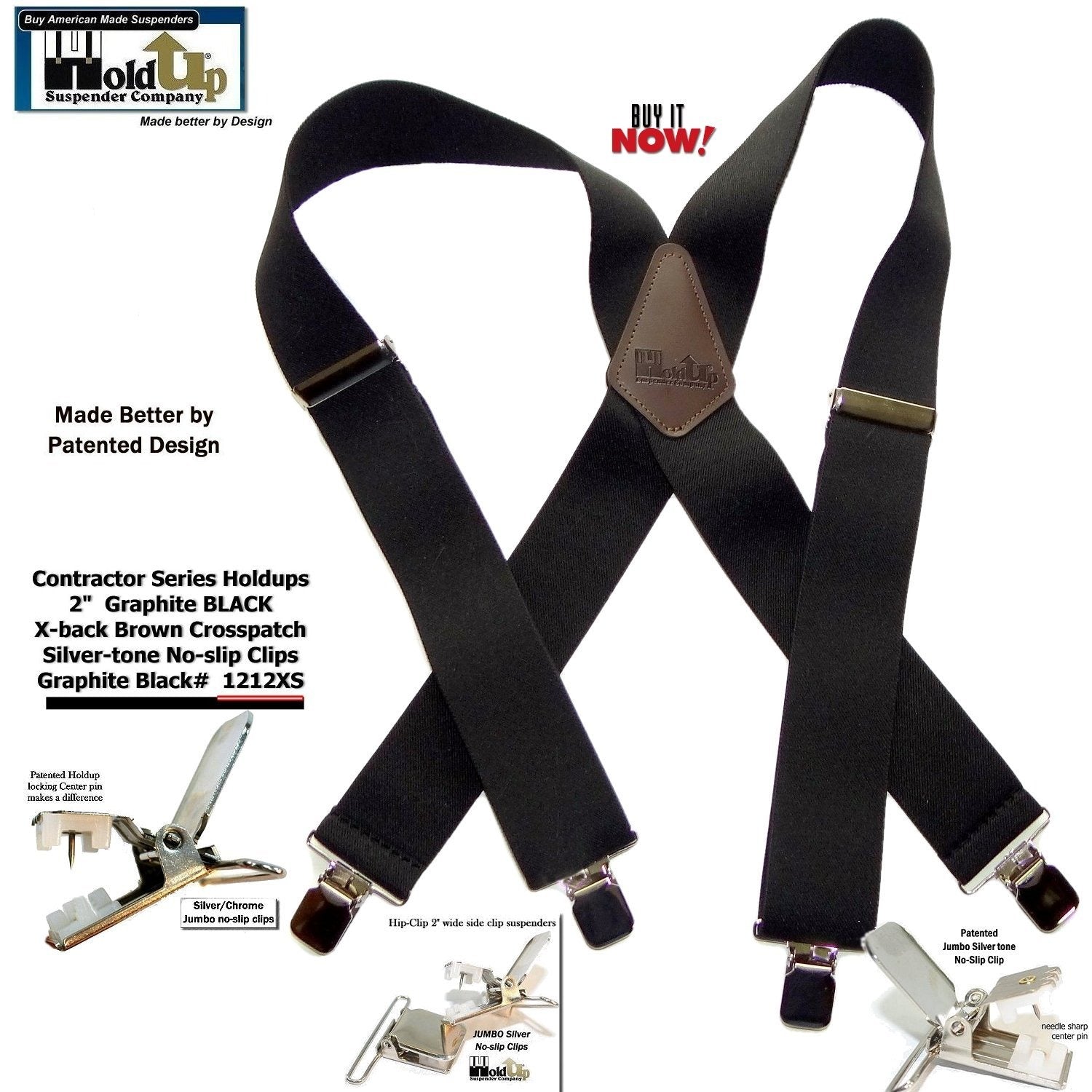 Holdup Contractor Series suspenders, black, elastic, for heavy-duty use