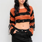 Women's black and orange sweater crop, perfect for casual outings