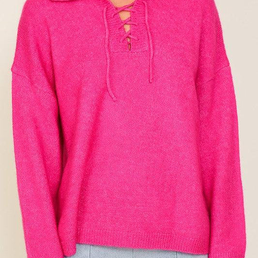 Women's Sweaters Sweater Top With V-Shape Criss Cross Tie Neck