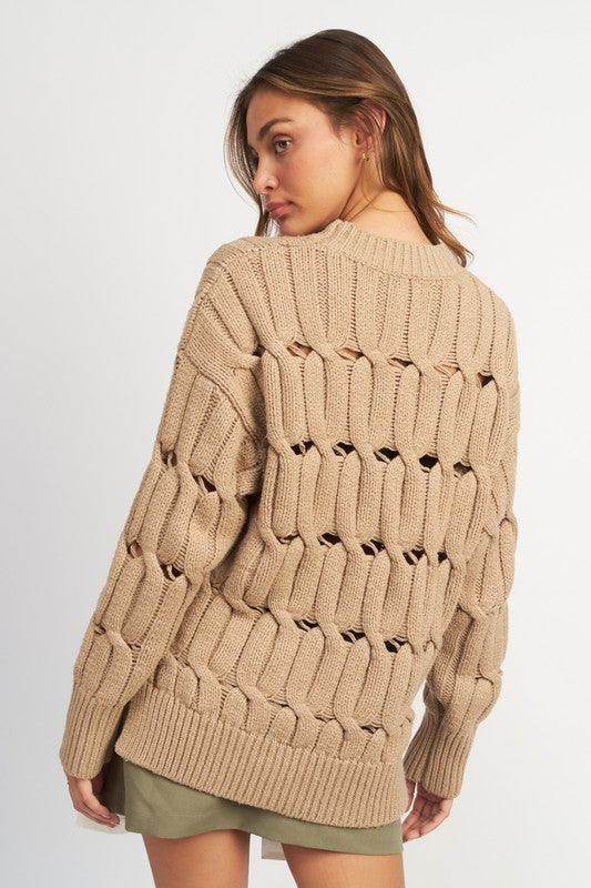 Emory Park women's sweater with slits, featuring a textured knit design and relaxed fit for comfort