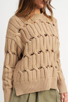 Emory Park women's sweater with slits in beige featuring a stylish knit pattern and a relaxed fit