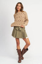 Emory Park Women's Sweater with Slits in Beige, featuring a textured knit design and relaxed fit