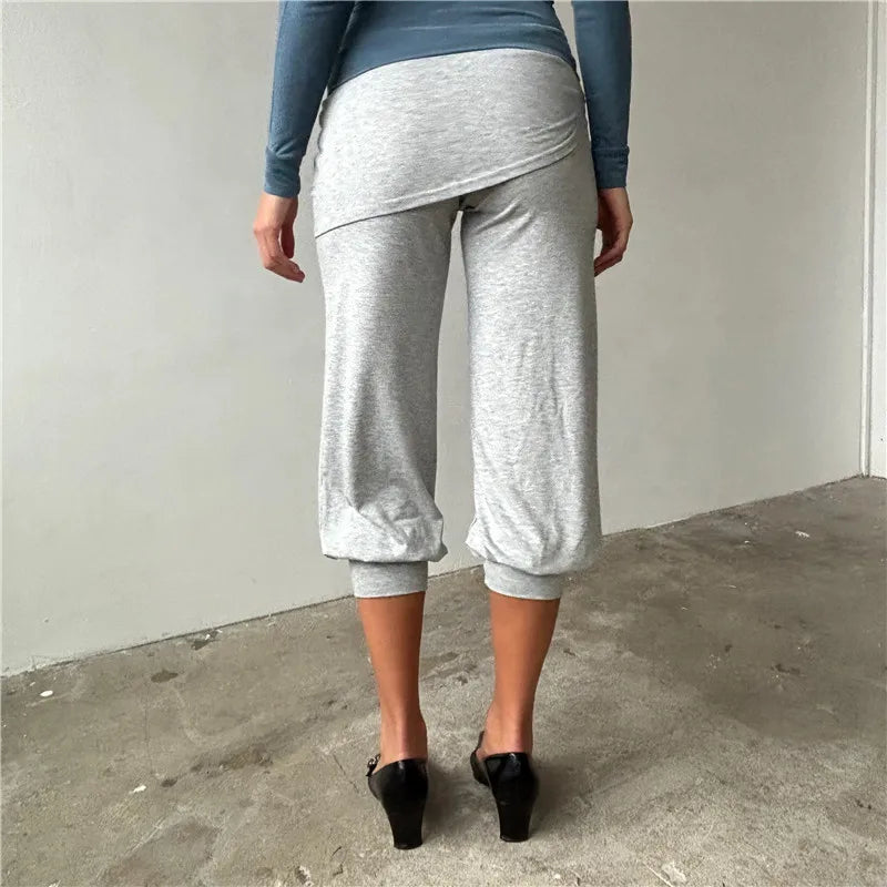 Women's gray sweatpants capri, soft material for casual wear