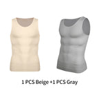 Men's beige and gray compression tank tops for athletic wear