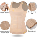 Men's beige compression tank top, elastic bottom for support