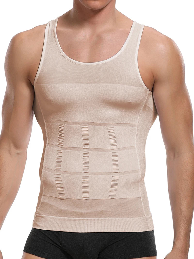 Men's tan compression tank top for support and comfort