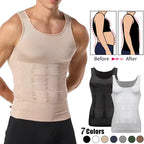 Men's compression wear tank top in black, slimming support for a smooth look