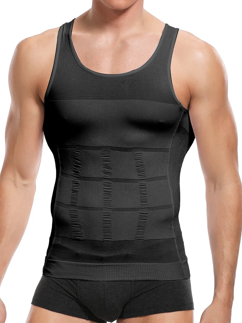 Men's black compression tank top for support and comfort