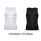 Men's white and black compression tank tops for athletic wear