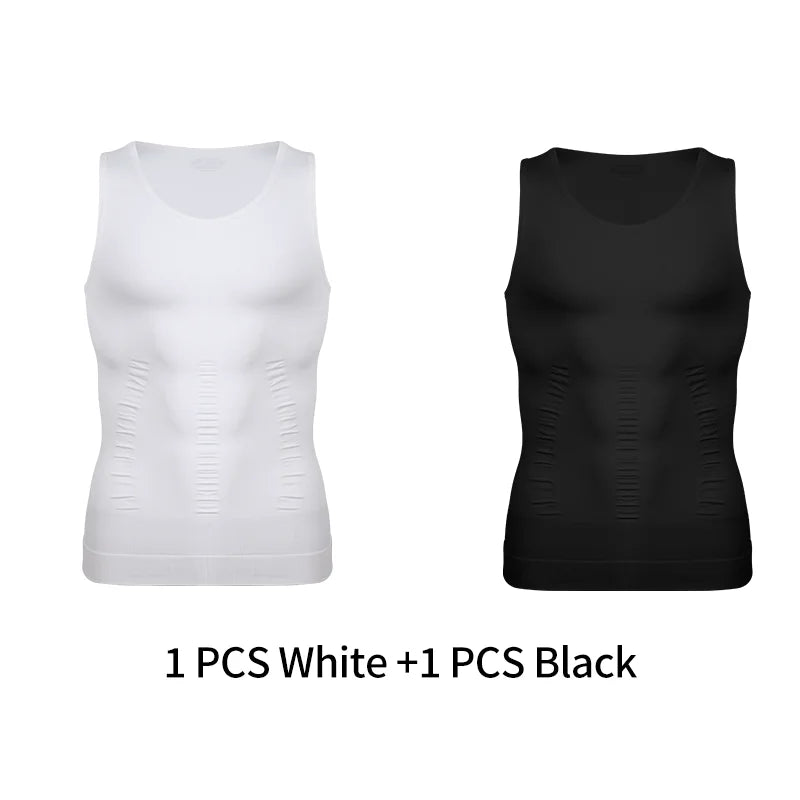 Men's white and black compression tank tops for athletic wear