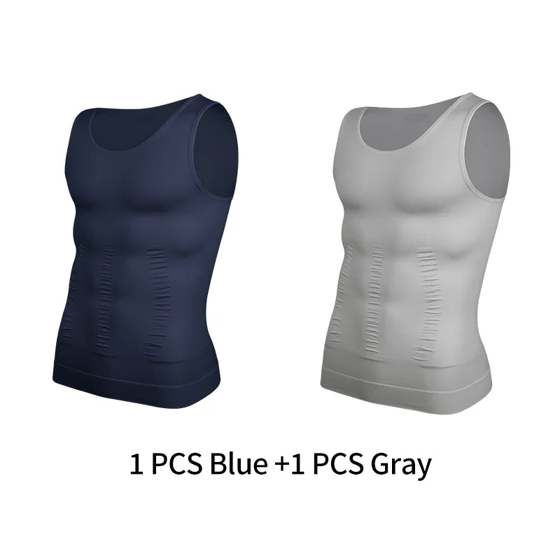 Men's blue and gray compression tanks for athletic wear