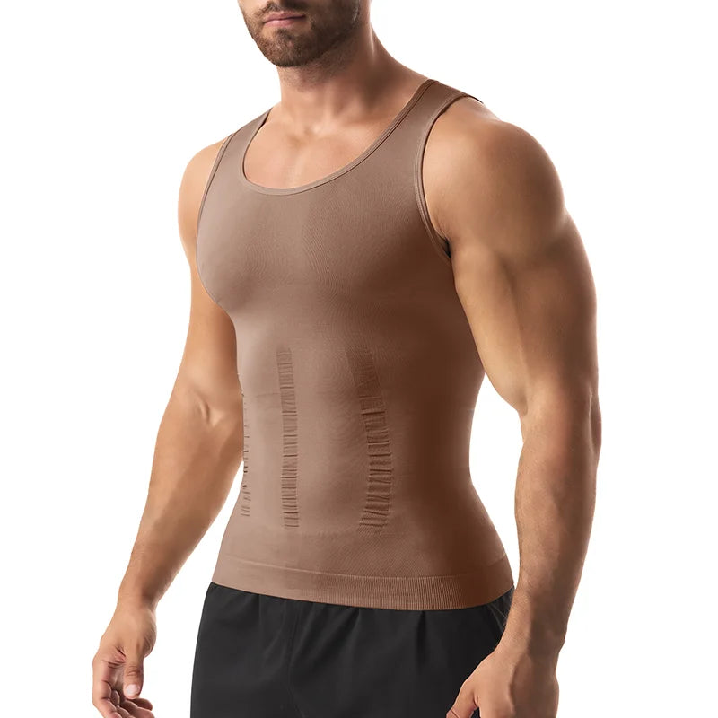 Men's brown compression tank top, ideal for shaping and support