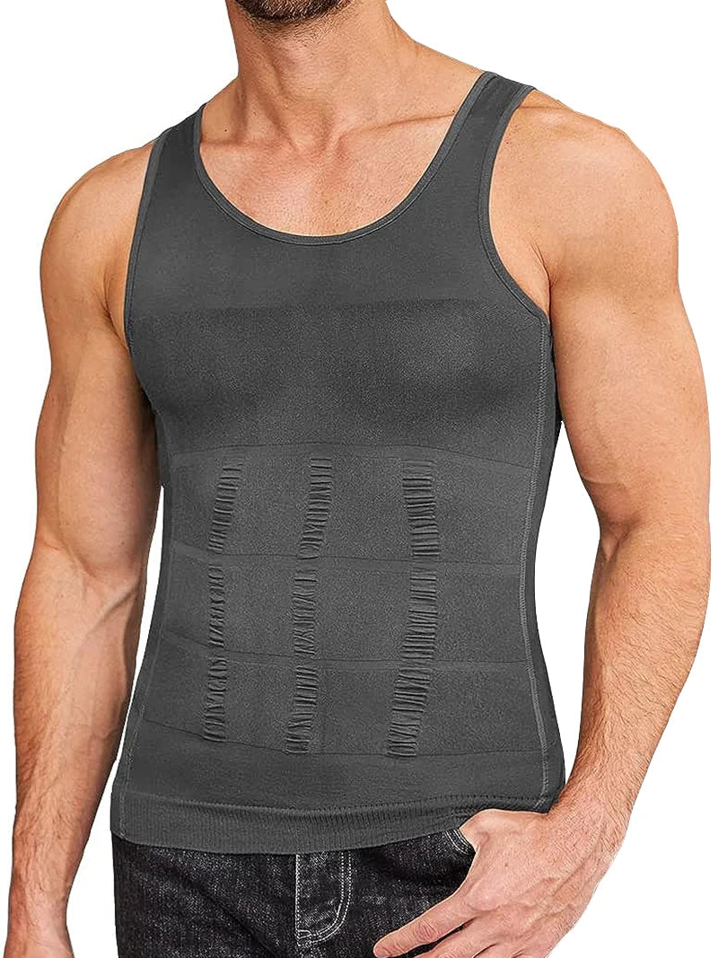 Men's grey compression tank top for athletic support and comfort