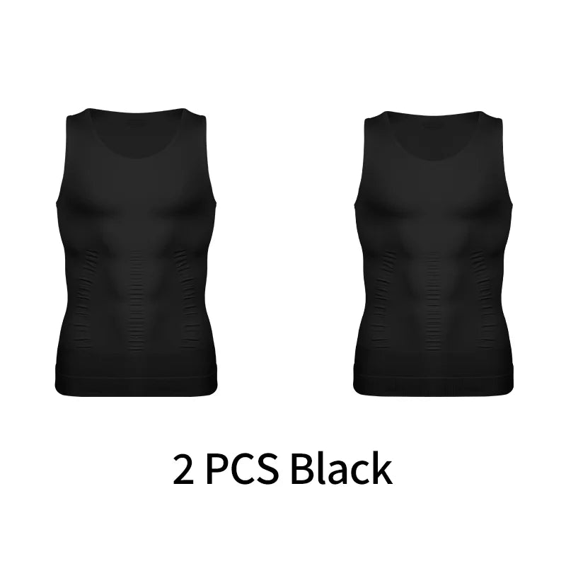 Men's black compression tank tops, breathable fabric for workouts