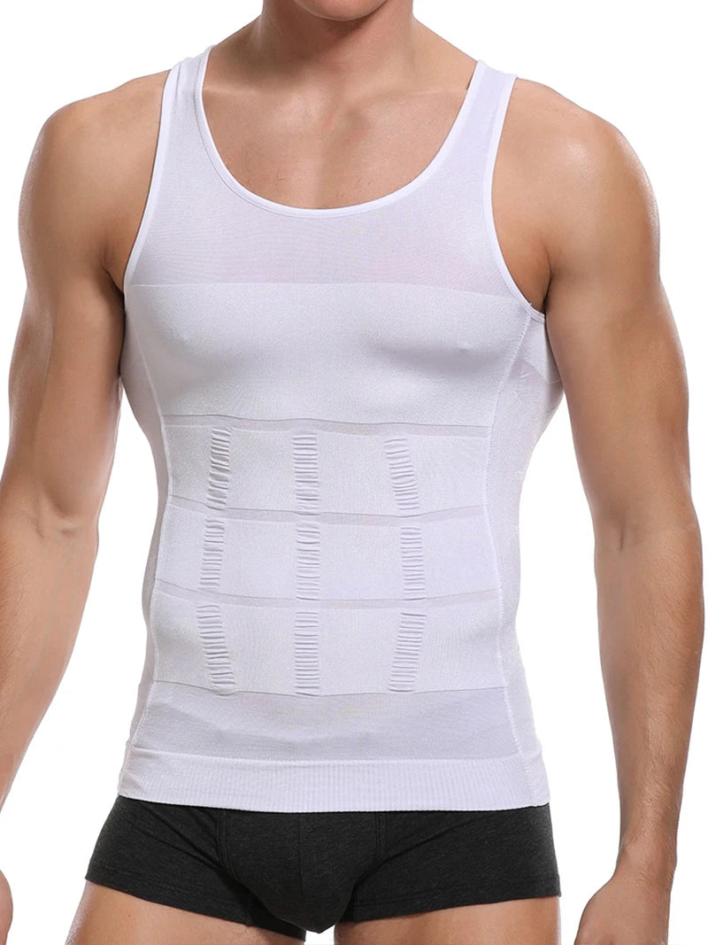 Men's white compression tank top for supportive active wear