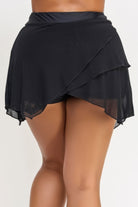 Black layered women's swim skirt briefs for women with a stylish design, perfect for beachwear.