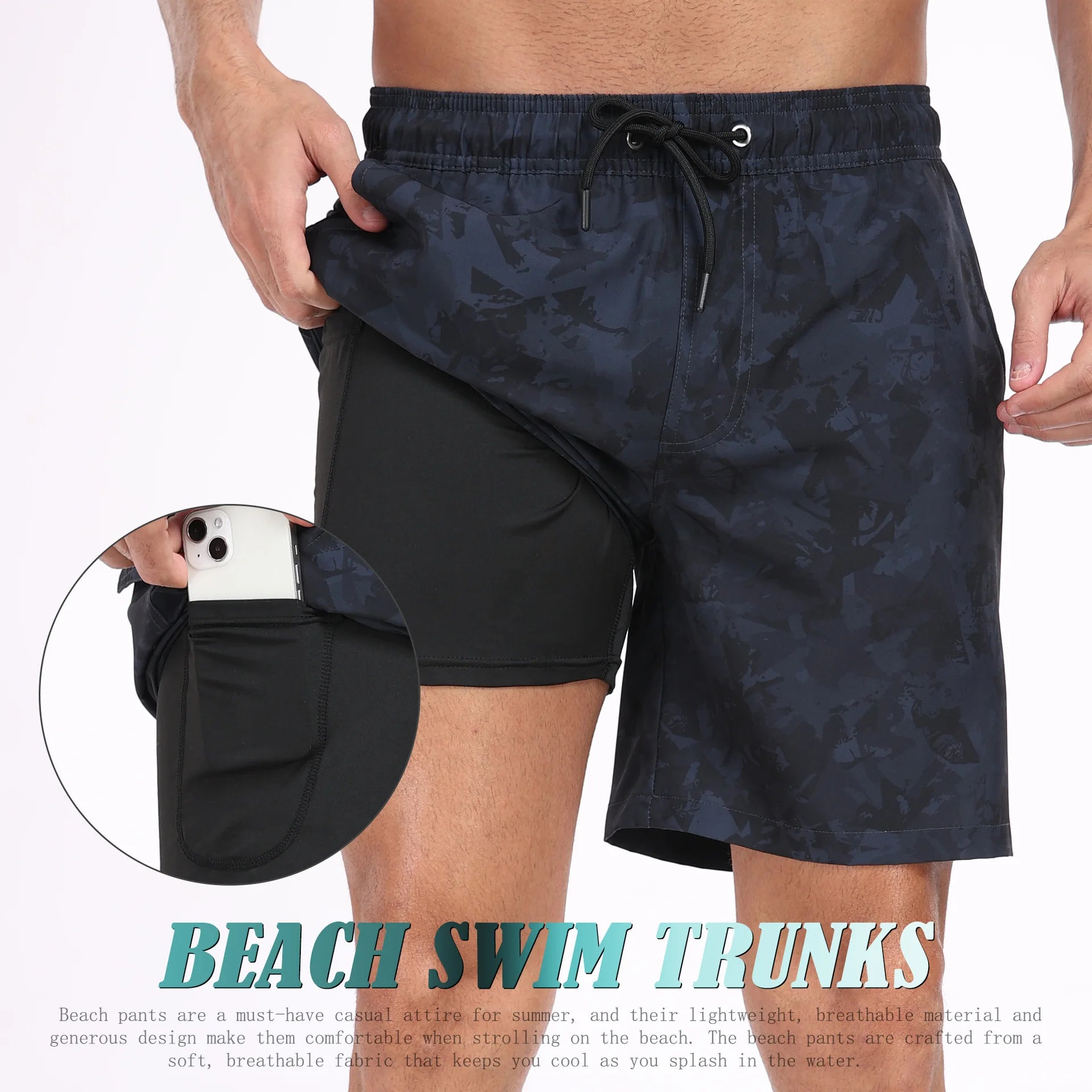 Men's black swim trunks for mens, lightweight breathable fabric, perfect for beachwear