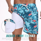 Men's swim trunks for mens in blue with flamingo print, perfect for beach outings