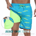 Blue swim trunks for mens with crocodile pattern, perfect for beachwear