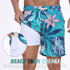 Men's tropical print swim trunks for beach activities