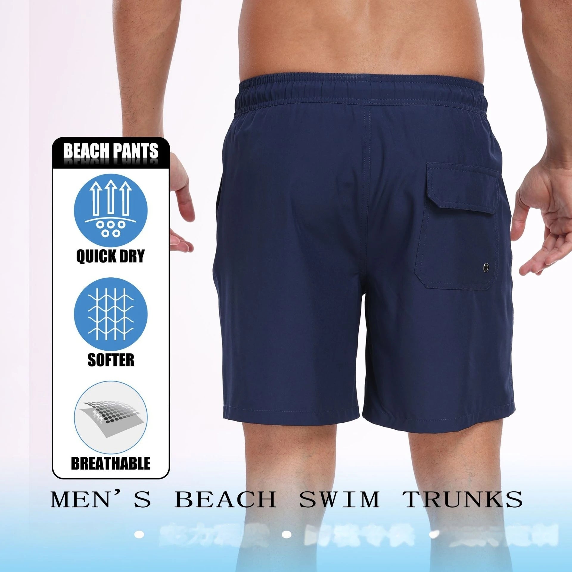 Men's navy swim trunks for mens, quick dry fabric for beach days