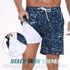 Men's blue swim trunks for men's beach activities, lightweight and breathable