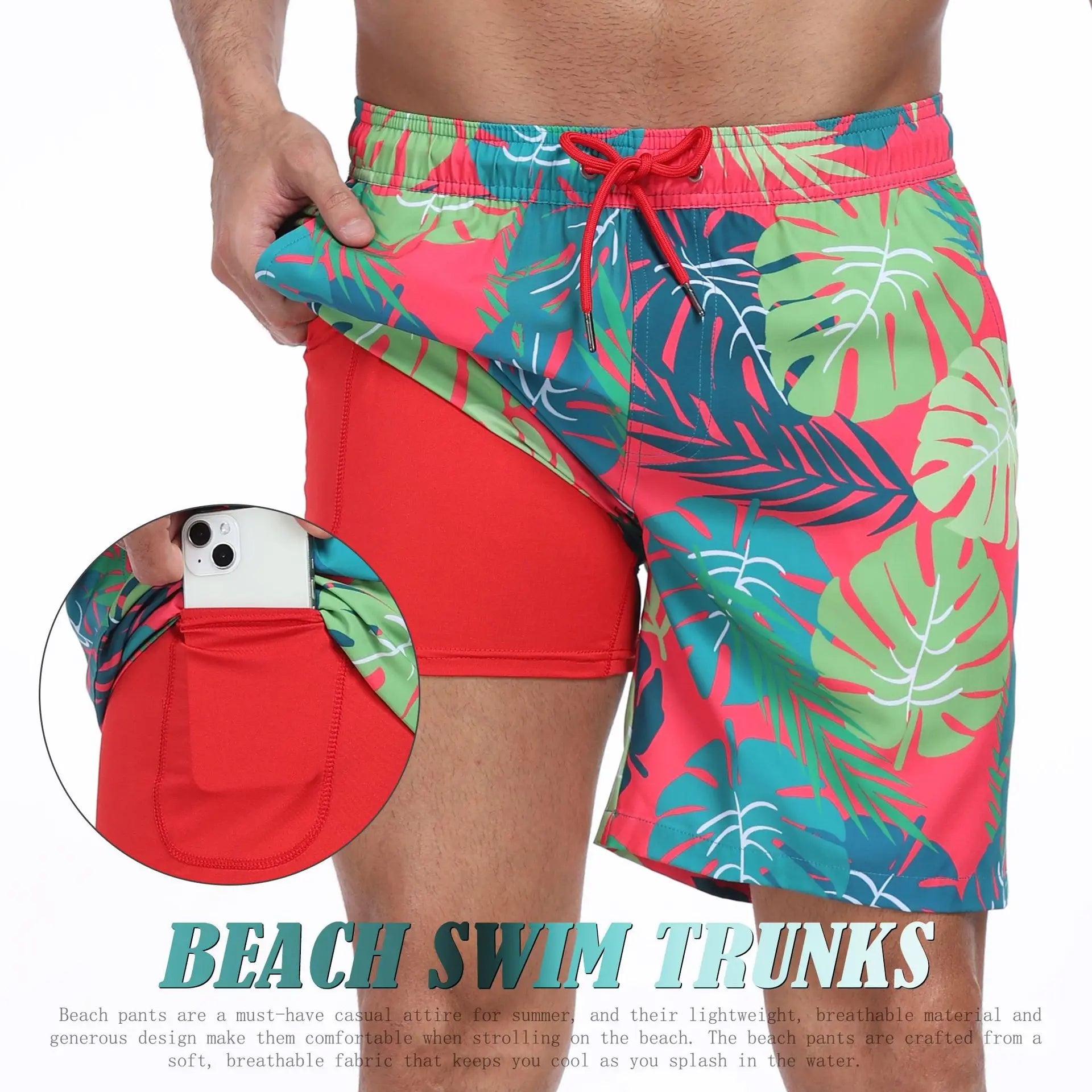 VacationGrabs swim trunks for mens, colorful tropical design, perfect for beach wear