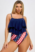 Navy blue ruffled women's swimwear for stylish beach outings