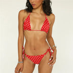 Red polka dot bikini set for swimmers swimwear, perfect for beach days