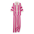 Women's pink striped crochet swimsuit and cover up for beach outings