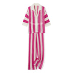 Women's pink striped crochet swimsuit and cover up for beach outings