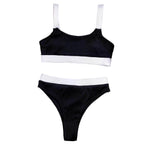 Trendsi scoop neck swimwear two-piece bikini in black with white waistband for stylish beach outings