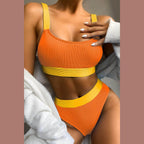 Trendsi scoop neck swimwear in vibrant orange and yellow, perfect for a stylish beach day