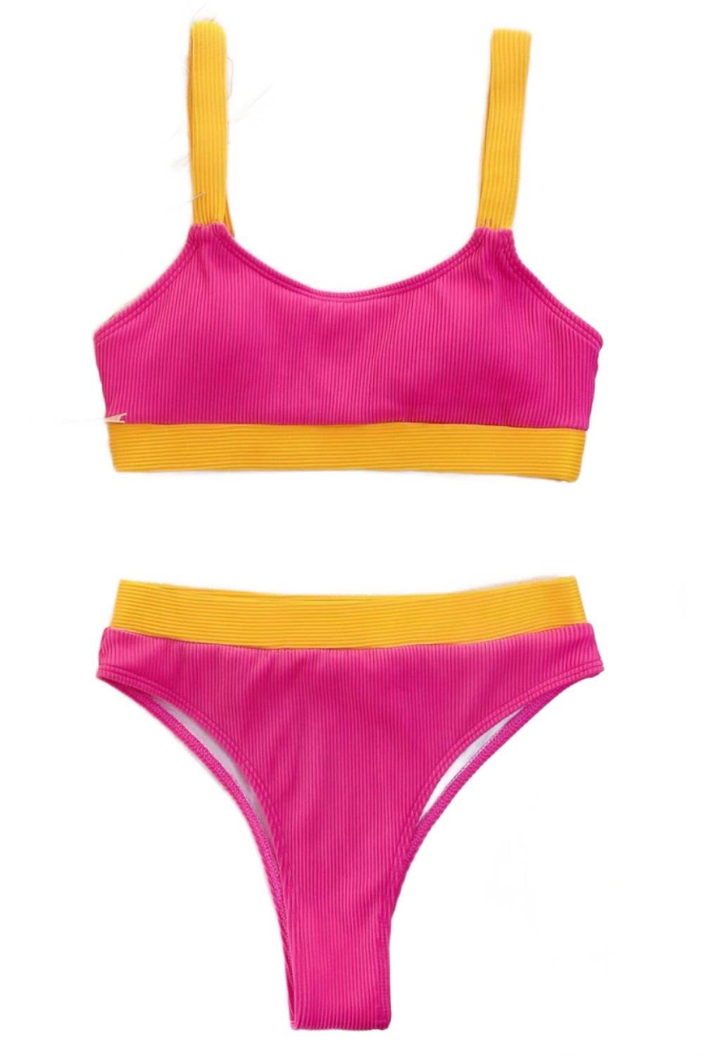 Trendsi scoop neck swimwear in vibrant pink and yellow for stylish summer outings