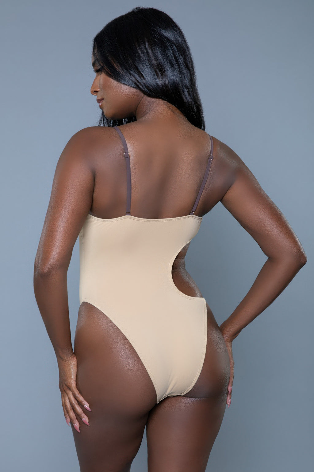 Women's beige swimwear swimsuit with a stylish cutout design