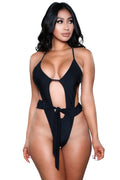Women's black swimwear swimsuit with cut-out design and tie detail