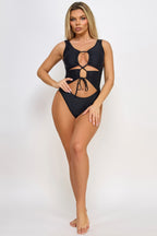 Women's black swimwear swimsuit with cut-out design for beach days
