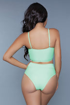 Women's mint green high-waisted swimsuit, perfect for beach outings